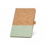 Caderno com logo na capa de linho e cortiça cor verde claro