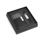 Conjunto com porta-cartões e porta-chaves cor cinzento com caixa