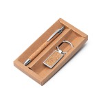 Conjunto ecológico com caneta e porta-chaves cor castanho com caixa