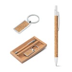 Conjunto ecológico com caneta e porta-chaves cor castanho varias cores