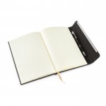 Caderno com capa rígida e fecho magnético cor preto impresso