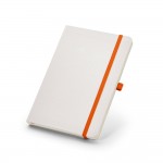 Caderno publicitário A5 com capa branca  cor cor-de-laranja