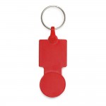 Porta-chaves em forma de moeda com logotipo cor vermelho