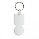 Porta-chaves em forma de moeda com logotipo cor branco