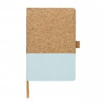 Caderno de cortiça e algodão aprox. folhas A5 pautadas cor azul pastel primeira vista