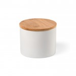 Frasco cerâmico de cozinha com tampa de bambu 440ml cor branco