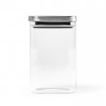 Frasco de vidro com tampa de aço inoxidável reciclado selado 1,13L cor transparente