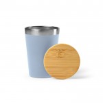 Copo térmico de aço inoxidável reciclado com tampa de bambu 300ml cor azul mesclado