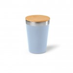 Copo térmico de aço inoxidável reciclado com tampa de bambu 300ml cor azul mesclado