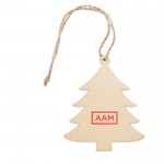 Enfeite para árvore de Natal com o logotipo cor madeira primeira vista