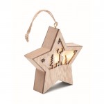 Estrela de Natal de madeira decorada com luz e cordão para pendurar cor madeira