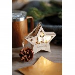 Estrela de Natal de madeira decorada com luz e cordão para pendurar cor madeira vista conjunto principal