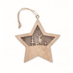 Estrela de Natal de madeira decorada com luz e cordão para pendurar cor madeira quarta vista