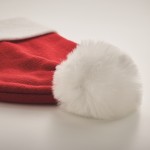 Gorro de Natal de malha em poliéster PET com punho e borla cor vermelho vista fotografia quarta vista