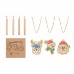 Set de 3 enfeites natalícios de madeira e lápis apresentados em caixa cor madeira vista principal