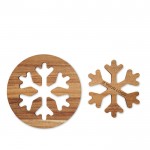 Conjunto de 2 bases de madeira de acácia em forma de floco de neve vista principal