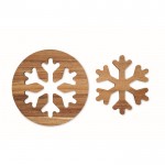 Conjunto de 2 bases de madeira de acácia em forma de floco de neve cor madeira sétima vista