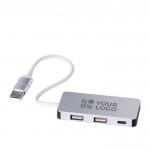 Hub USB de alumínio com 2 portas USB A e 1 porta USB C cor prateado vista principal