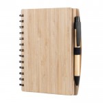 Caderno com capa de bambu e caneta cor natural