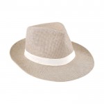 Chapéu de papel em cor natural com fita personalizável branca
