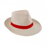 Chapéu de papel em cor natural com fita personalizável vermelha