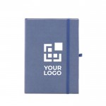 Cadernos de capa dura fabricados com diferentes materiais orgânicos A5 cor azul vista principal