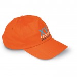 Boné promocional barato cor cor-de-laranja quarta vista com logotipo