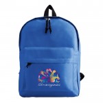 Mochila personalizada com bolso exterior cor azul real quarta vista com logotipo