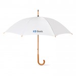 Guarda-chuva personalizado 23'' com cabo de madeira cor branco quarta vista com logotipo