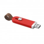 USB retrátil com alça de couro cor vermelho
