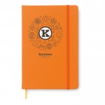 Cadernos personalizados de páginas com riscas cor cor-de-laranja quarta vista com logotipo
