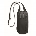 Bolsa tiracolo para smartphone em poliéster rPET com alça ajustável cor preto