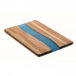 Tábua de cortar de madeira de acácia com detalhe azul de resina epóxi cor madeira sexta vista
