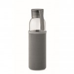 Garrafa de vidro reciclado com manga e tampa antifugas 500ml cor cinzento-escuro
