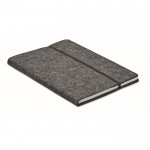 Caderno de feltro rPET com papel reciclado, folhas A5 pautadas cor cinzento-escuro