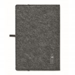 Caderno de feltro rPET com papel reciclado, folhas A5 pautadas cor cinzento-escuro terceira vista