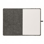 Caderno de feltro rPET com papel reciclado, folhas A5 pautadas cor cinzento-escuro quarta vista