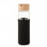 Garrafa de vidro antifugas com tampa de suporte para smartphone 600ml cor preto