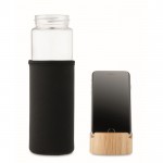 Garrafa de vidro antifugas com tampa de suporte para smartphone 600ml cor preto terceira vista