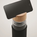 Garrafa de vidro antifugas com tampa de suporte para smartphone 600ml cor preto vista fotografia quarta vista