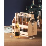 Caixa de bambu para cerveja com abre-caricas e capacidade 6 garrafas cor madeira vista conjunto principal