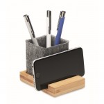 Porta-canetas de feltro RPET com base de bambu e suporte para telemóvel cor madeira segunda vista
