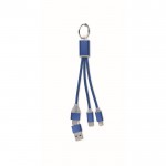 Porta-chaves 2 em 1 com cabo de carga de 3 conexões diferentes cor azul real