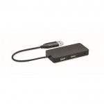 Hub USB de alumínio com 3 portas e cabo com comprimento de 20cm cor preto