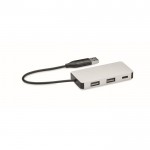 Hub USB de alumínio com 3 portas e cabo com comprimento de 20cm cor prateado