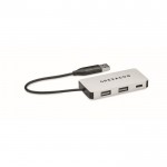 Hub USB de alumínio com 3 portas e cabo com comprimento de 20cm cor prateado vista principal