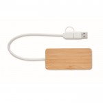 Hub USB de bambu com 3 portas e cabo com comprimento de 20cm cor madeira segunda vista