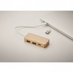 Hub USB de bambu com 3 portas e cabo com comprimento de 20cm cor madeira vista fotografia quinta vista