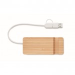 Hub USB de bambu com 4 portas e cabo com comprimento de 20cm cor madeira terceira vista