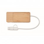 Hub USB de bambu com 4 portas e cabo com comprimento de 20cm cor madeira quarta vista